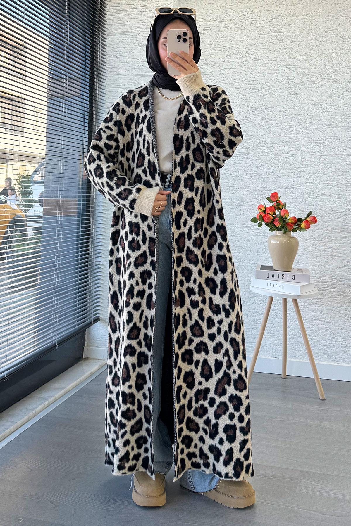 Leopar Desenli Kadın Hırka - Leopar