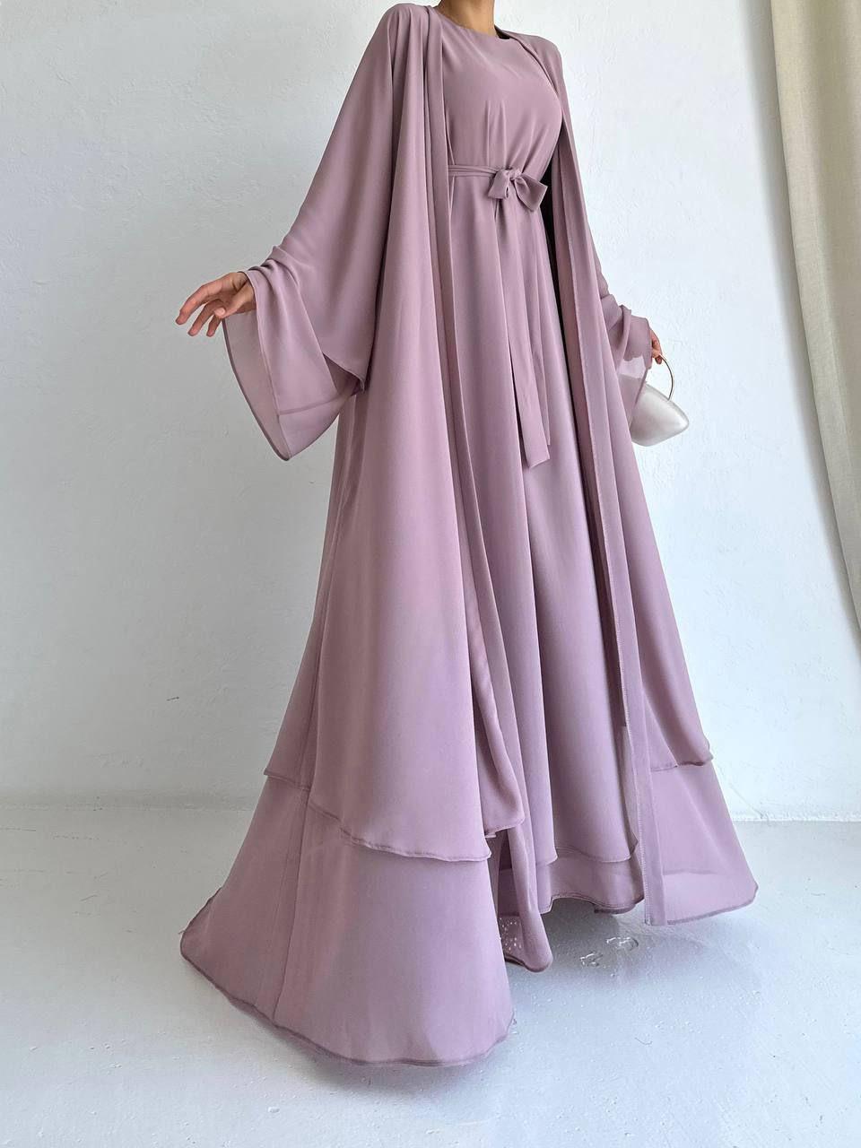 Lila Anna Şifon Abaya Takım