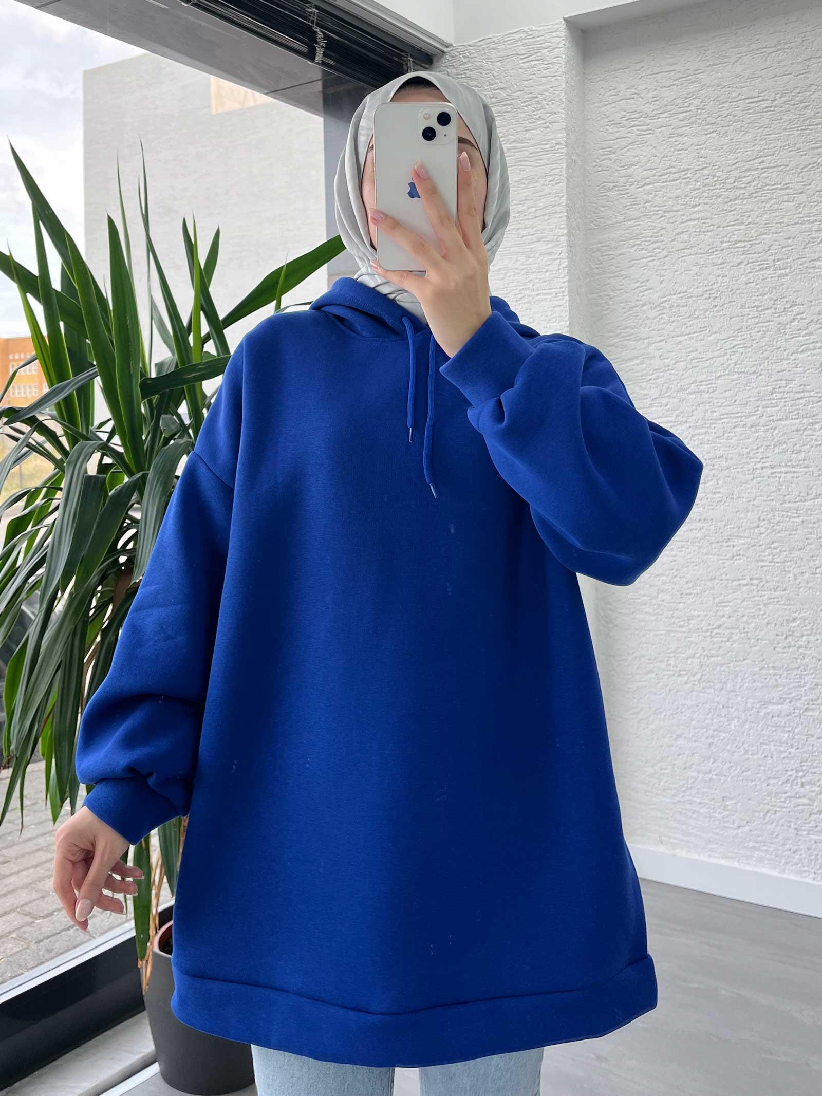 Mavi Oversize Kapüşonlu Sweat