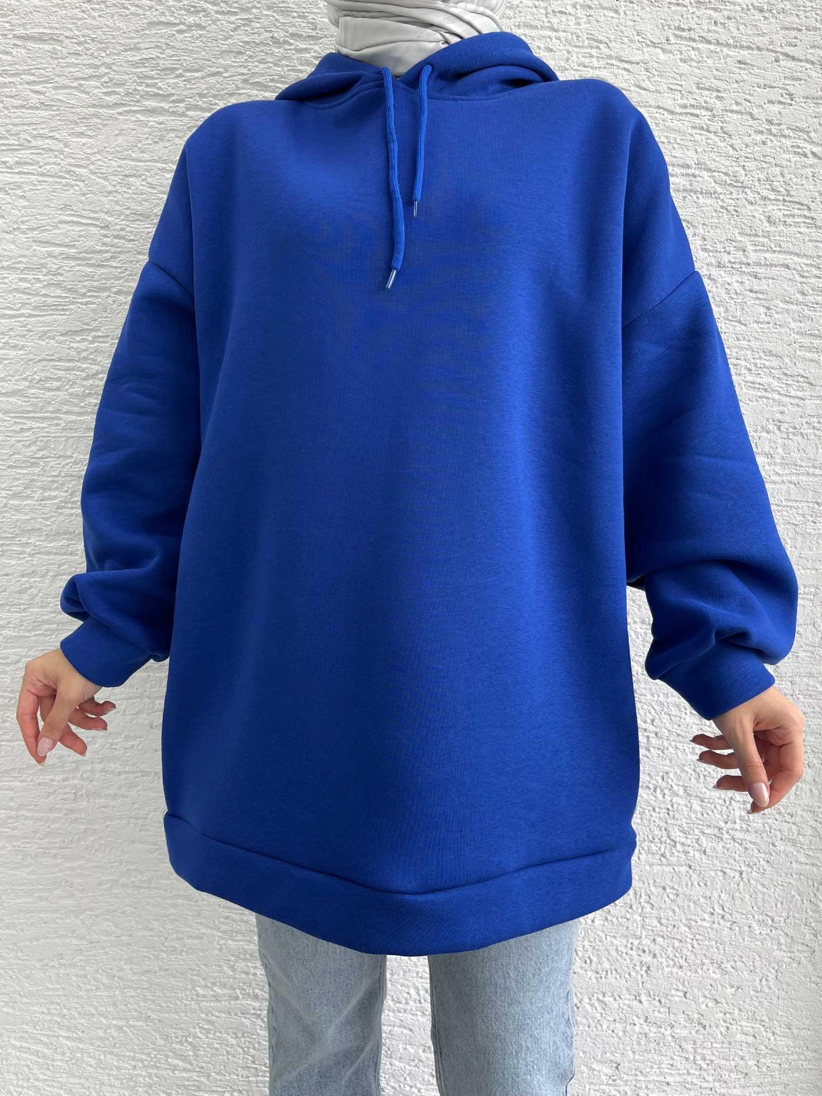 Mavi Oversize Kapüşonlu Sweat