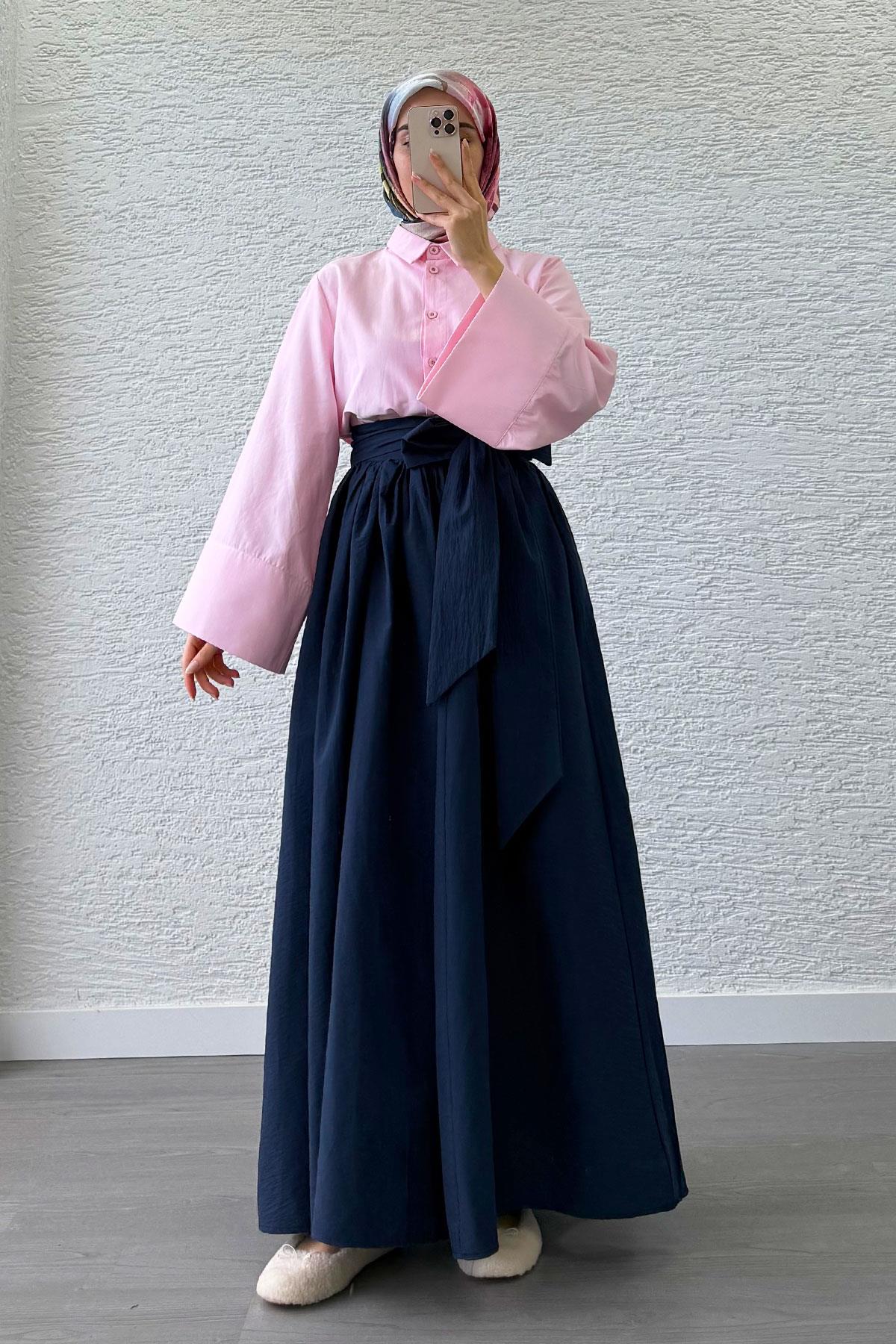Minimalist Oversize Yarasa Kol Poplin Kadın Gömlek - Pembe