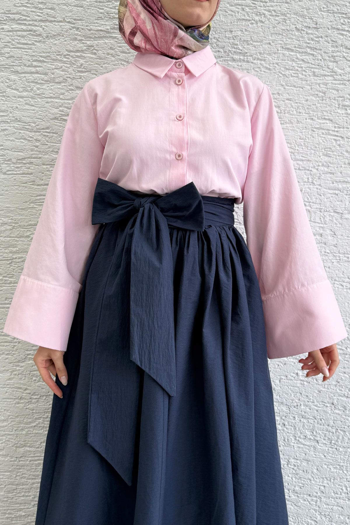 Minimalist Oversize Yarasa Kol Poplin Kadın Gömlek - Pembe