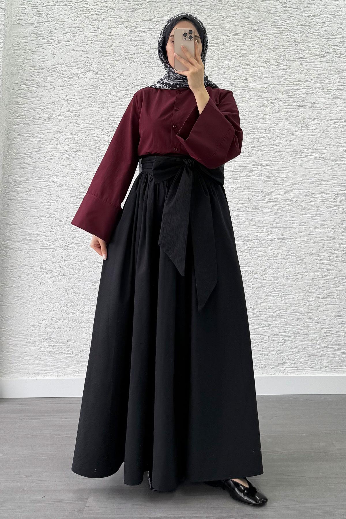 Minimalist Oversize Yarasa Kol Poplin Kadın Gömlek - Bordo