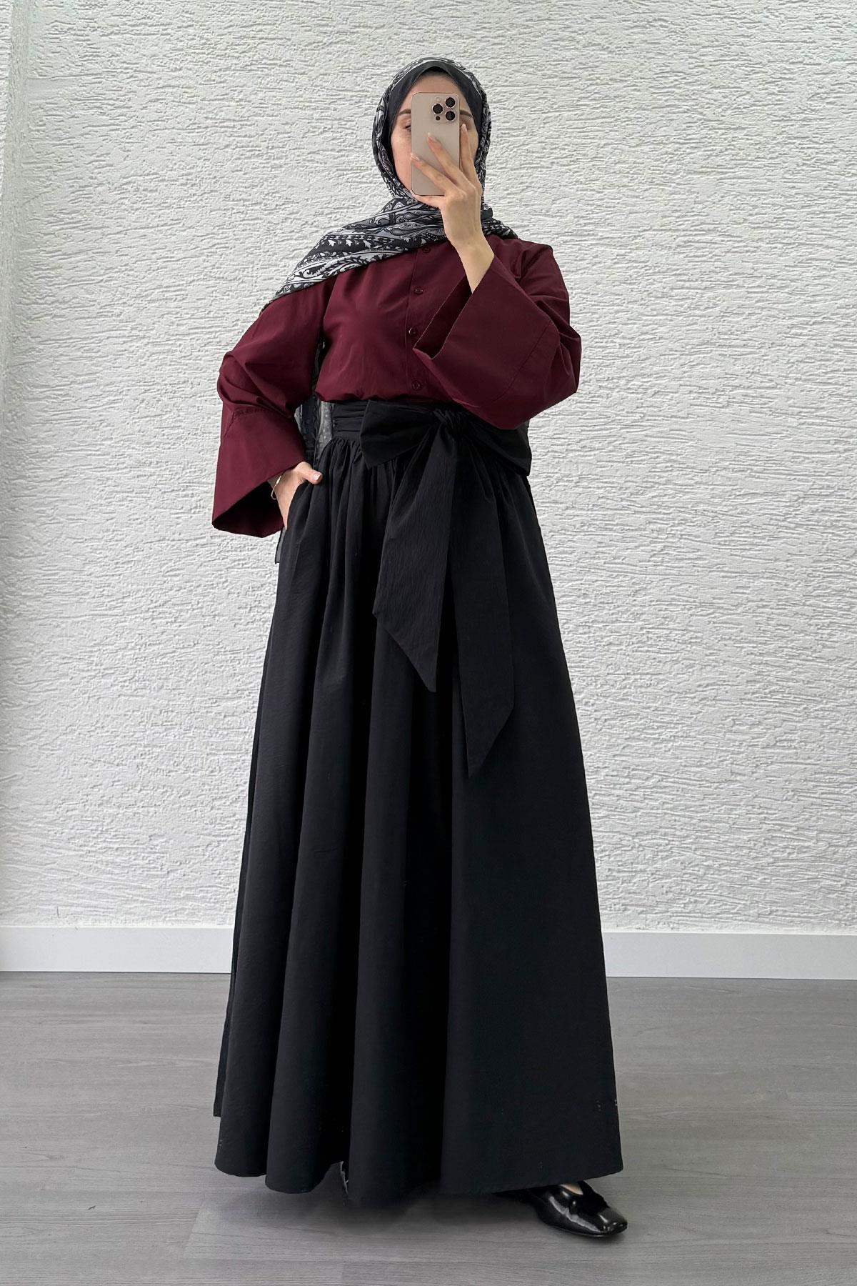 Minimalist Oversize Yarasa Kol Poplin Kadın Gömlek - Bordo