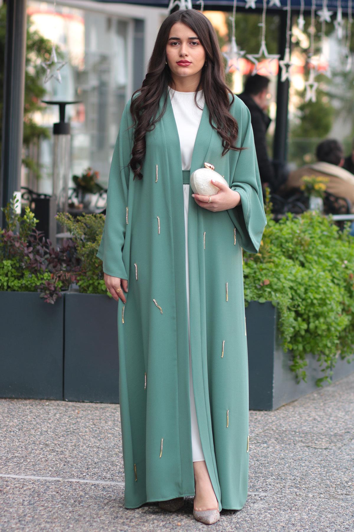 Mint Taşlı Abaya 