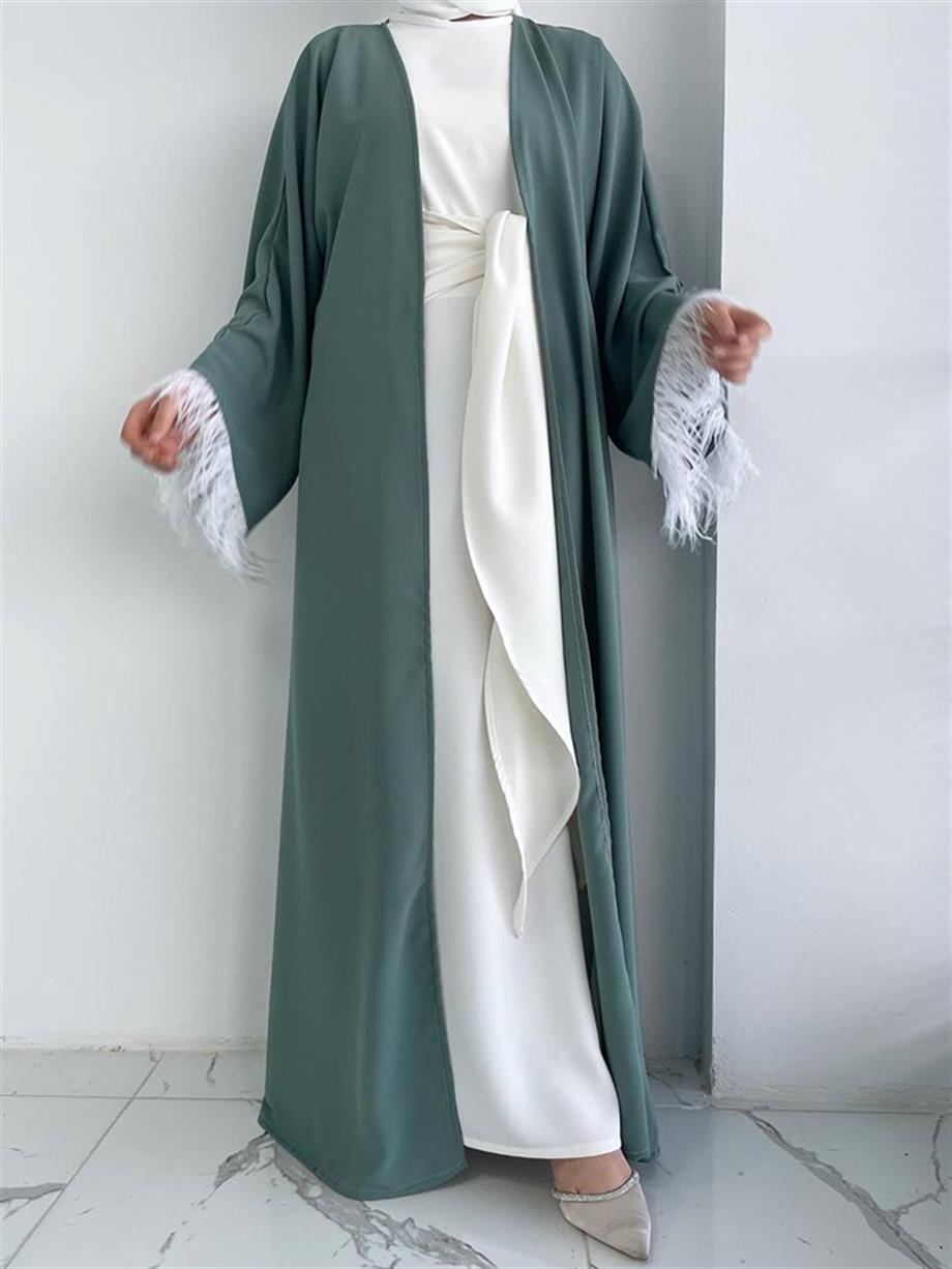 Mint Tüy Detaylı Abaya Takım
