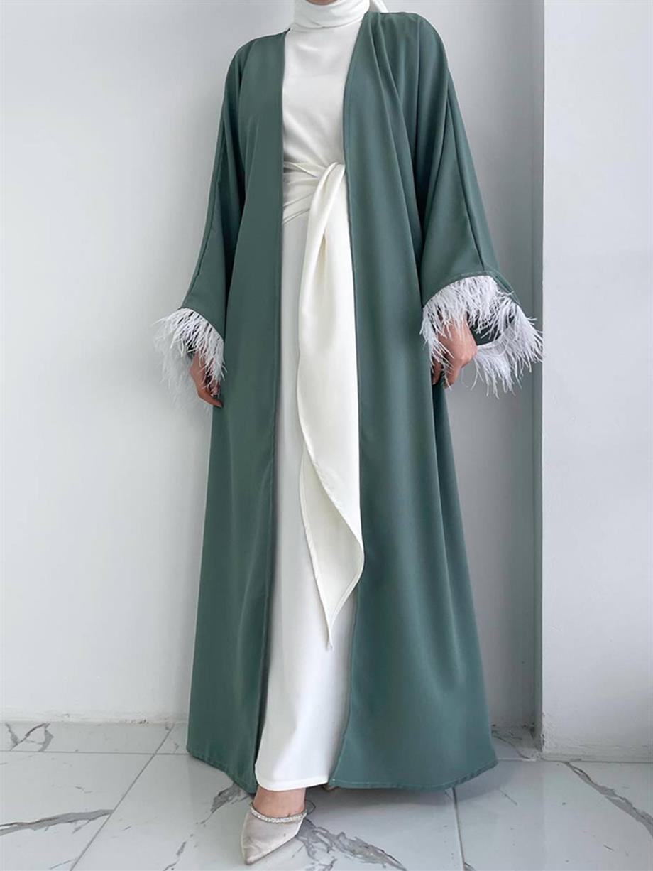 Mint Tüy Detaylı Abaya Takım