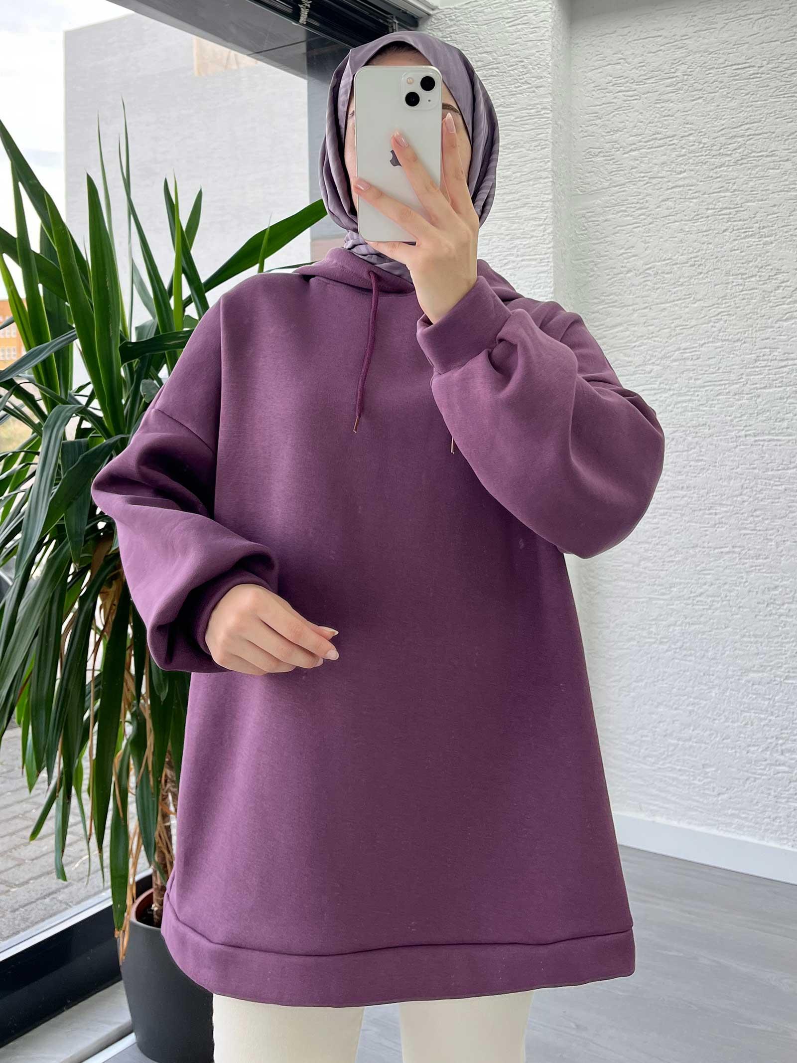 Mürdüm Oversize Kapüşonlu Sweat