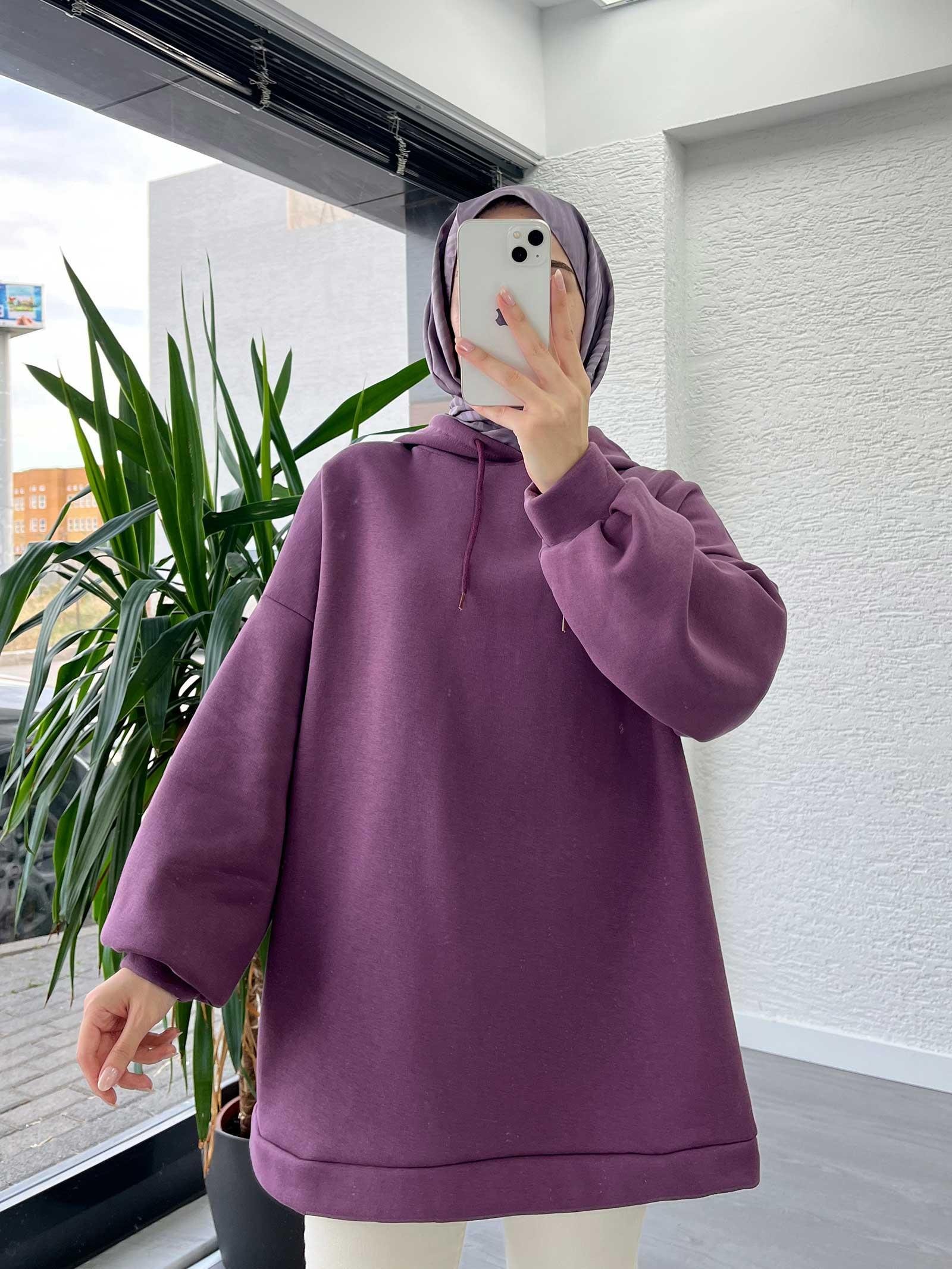 Mürdüm Oversize Kapüşonlu Sweat