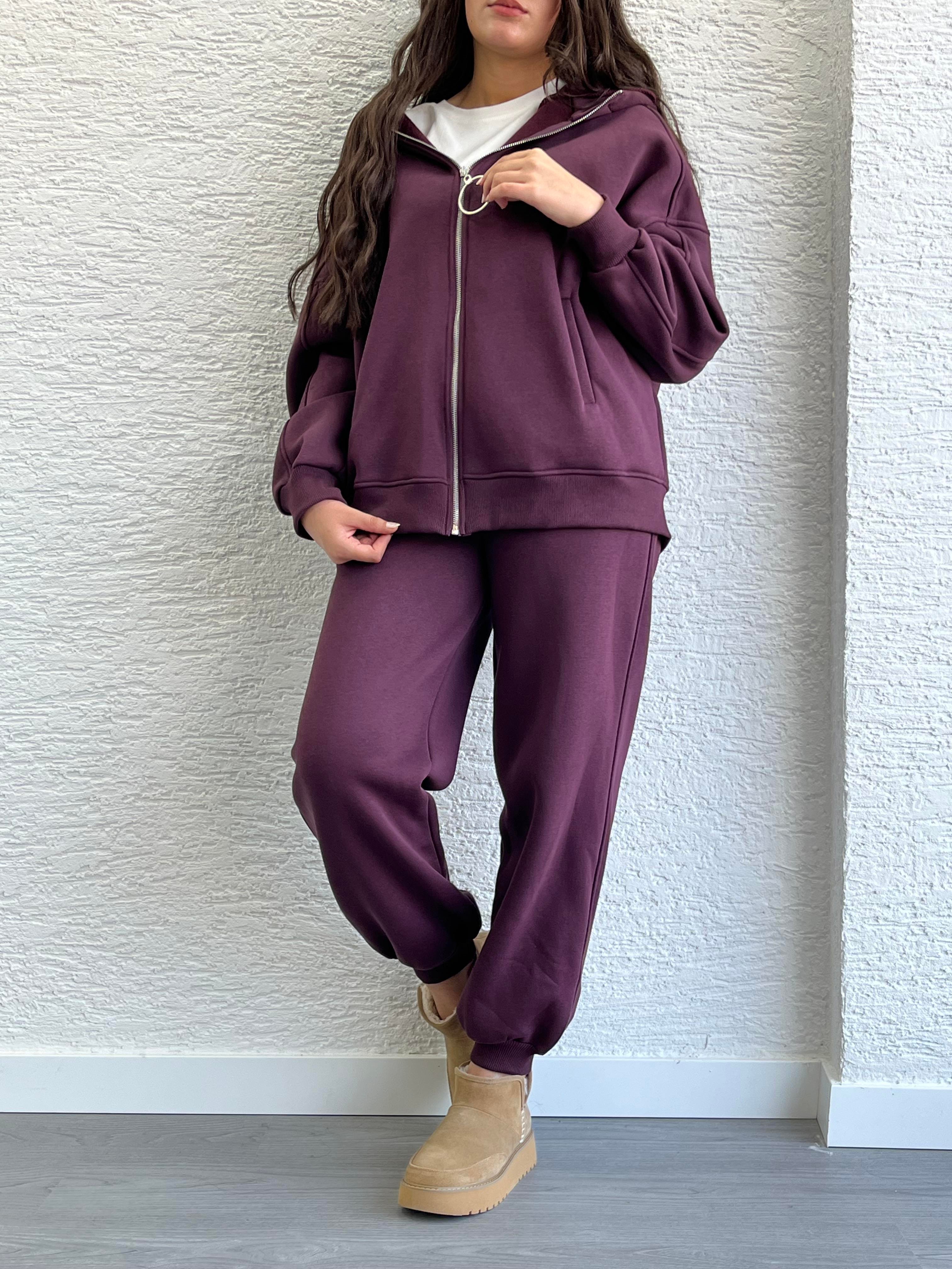 Mürdüm Üç İplik Şardonlu Eşofman Takım