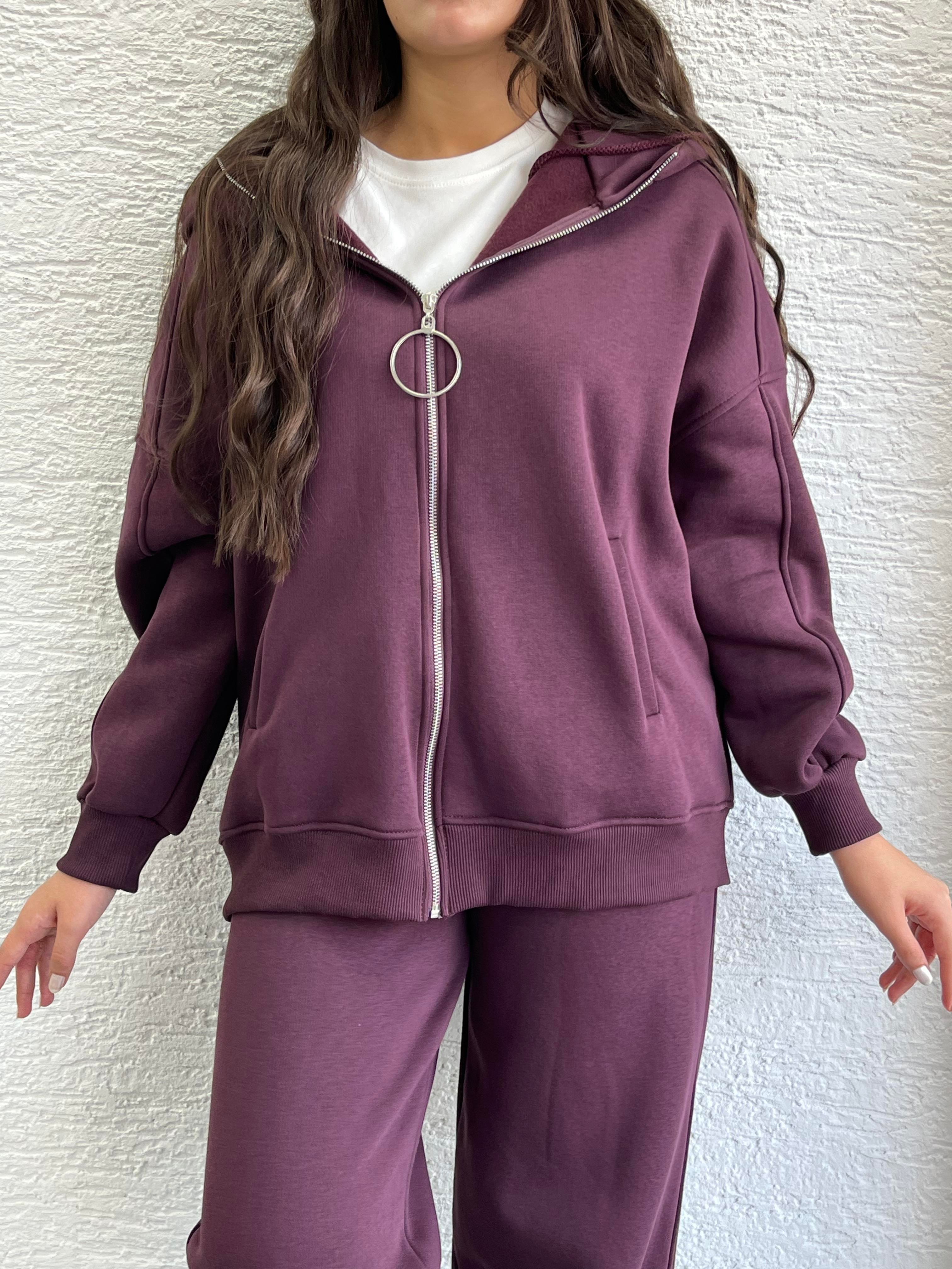 Mürdüm Üç İplik Şardonlu Eşofman Takım