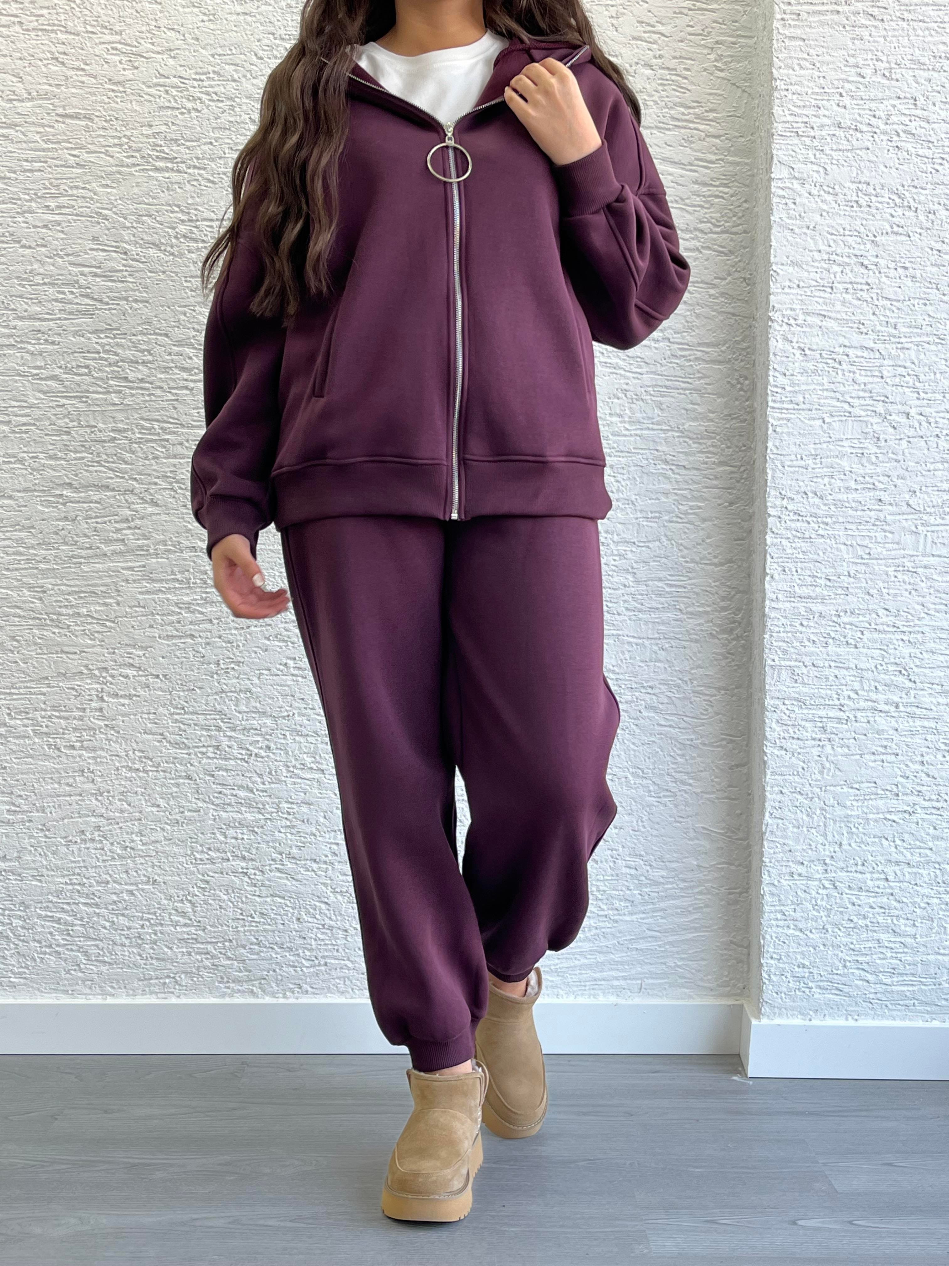 Mürdüm Üç İplik Şardonlu Eşofman Takım