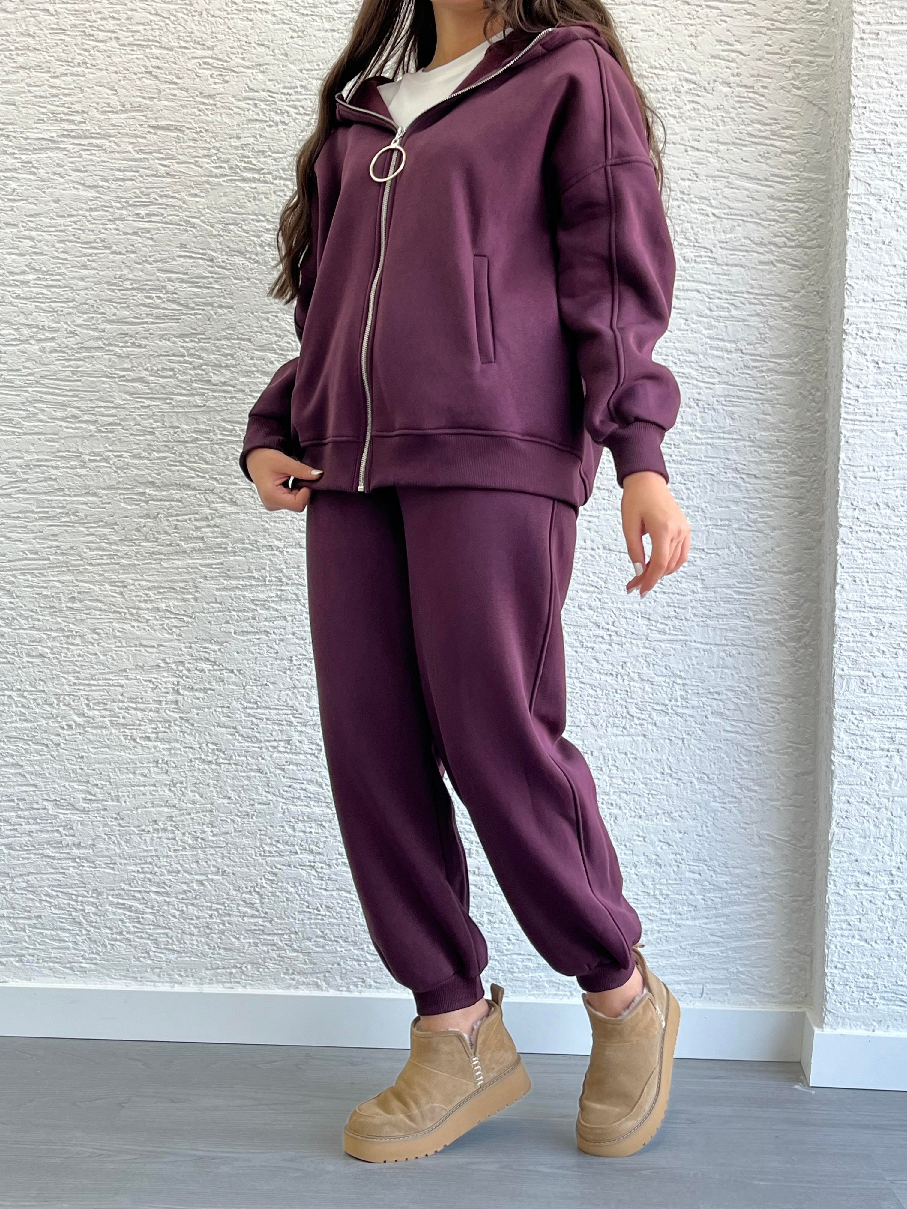 Mürdüm Üç İplik Şardonlu Eşofman Takım