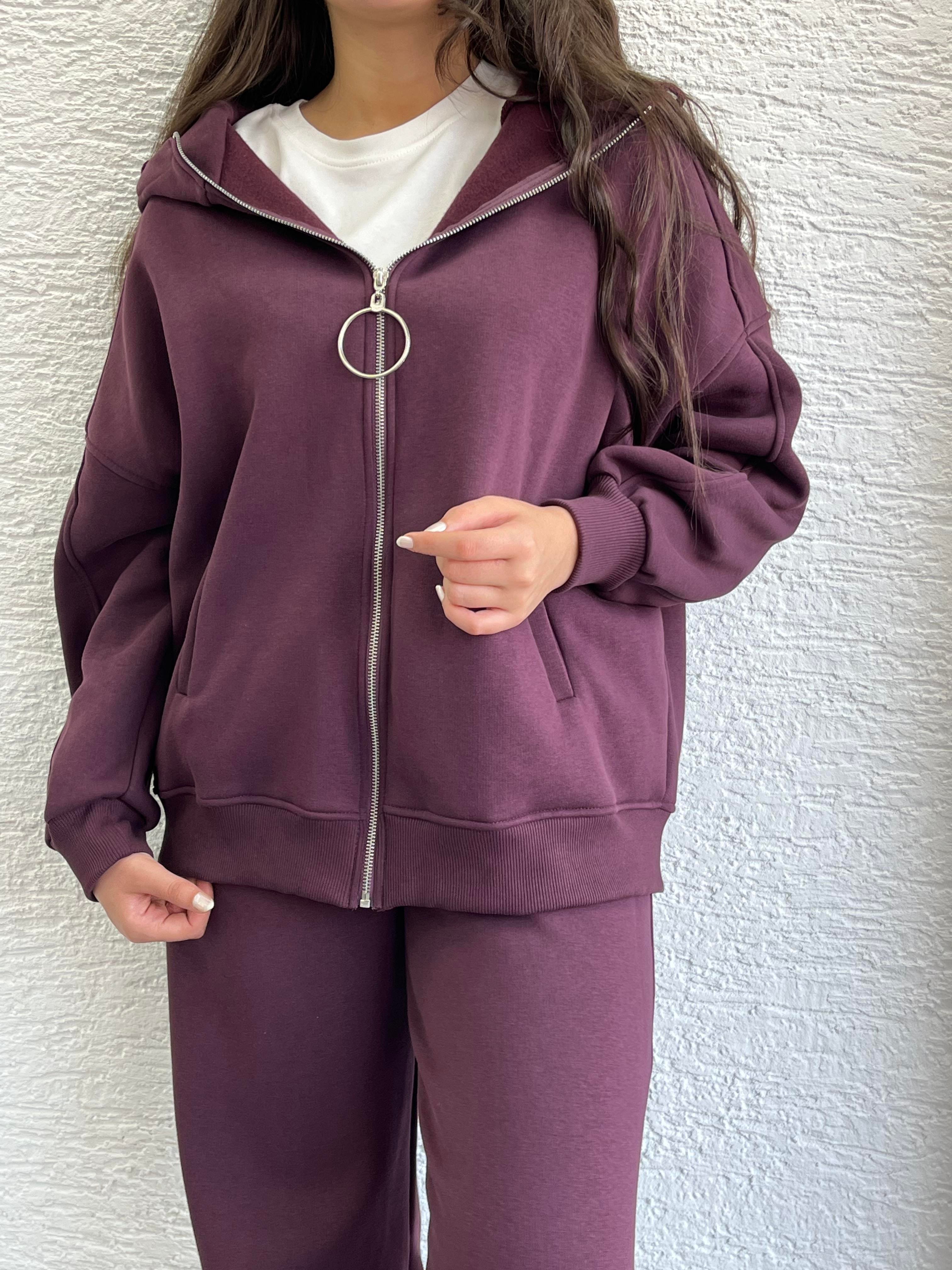 Mürdüm Üç İplik Şardonlu Eşofman Takım