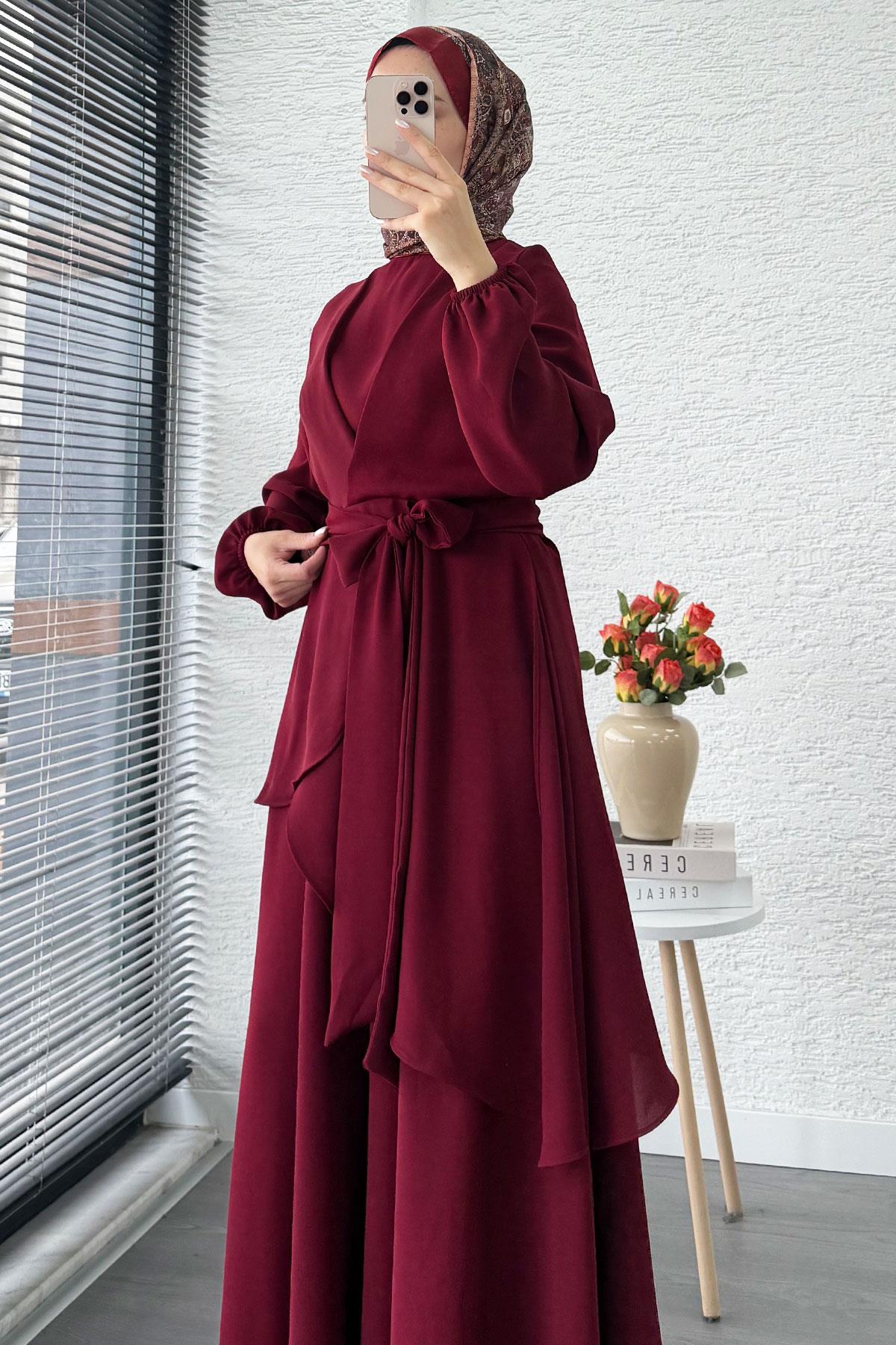 Nora Asimetrik Pantolonlu Takım – Bordo