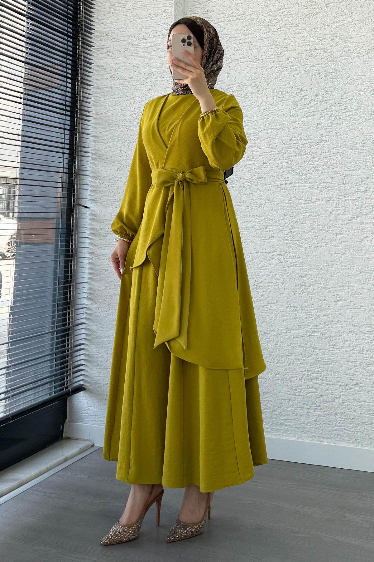 Nora Asimetrik Pantolonlu Takım – Yağ Yeşili