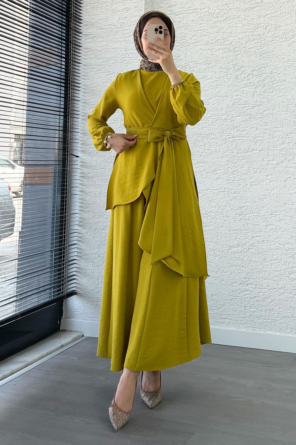 Nora Asimetrik Pantolonlu Takım – Yağ Yeşili