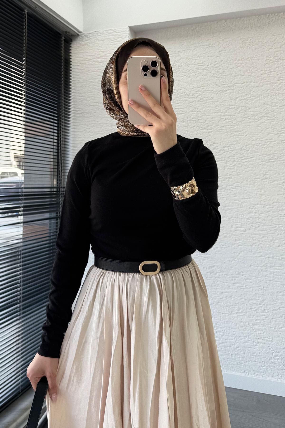 Omuz Drapeli Kadın Bluz-Siyah