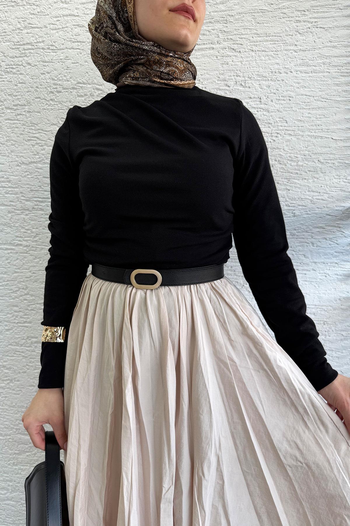 Omuz Drapeli Kadın Bluz-Siyah