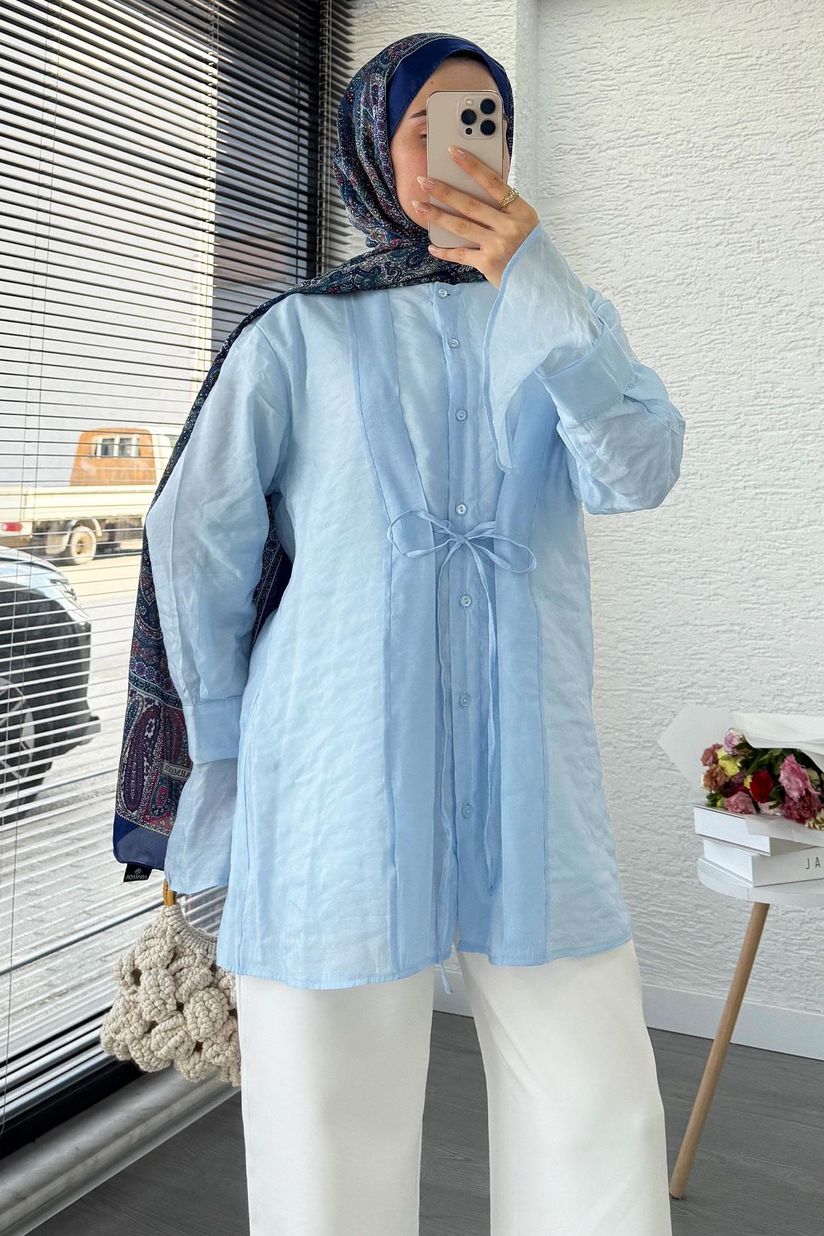 Önü Bağlamalı Vual Tunik – Mavi
