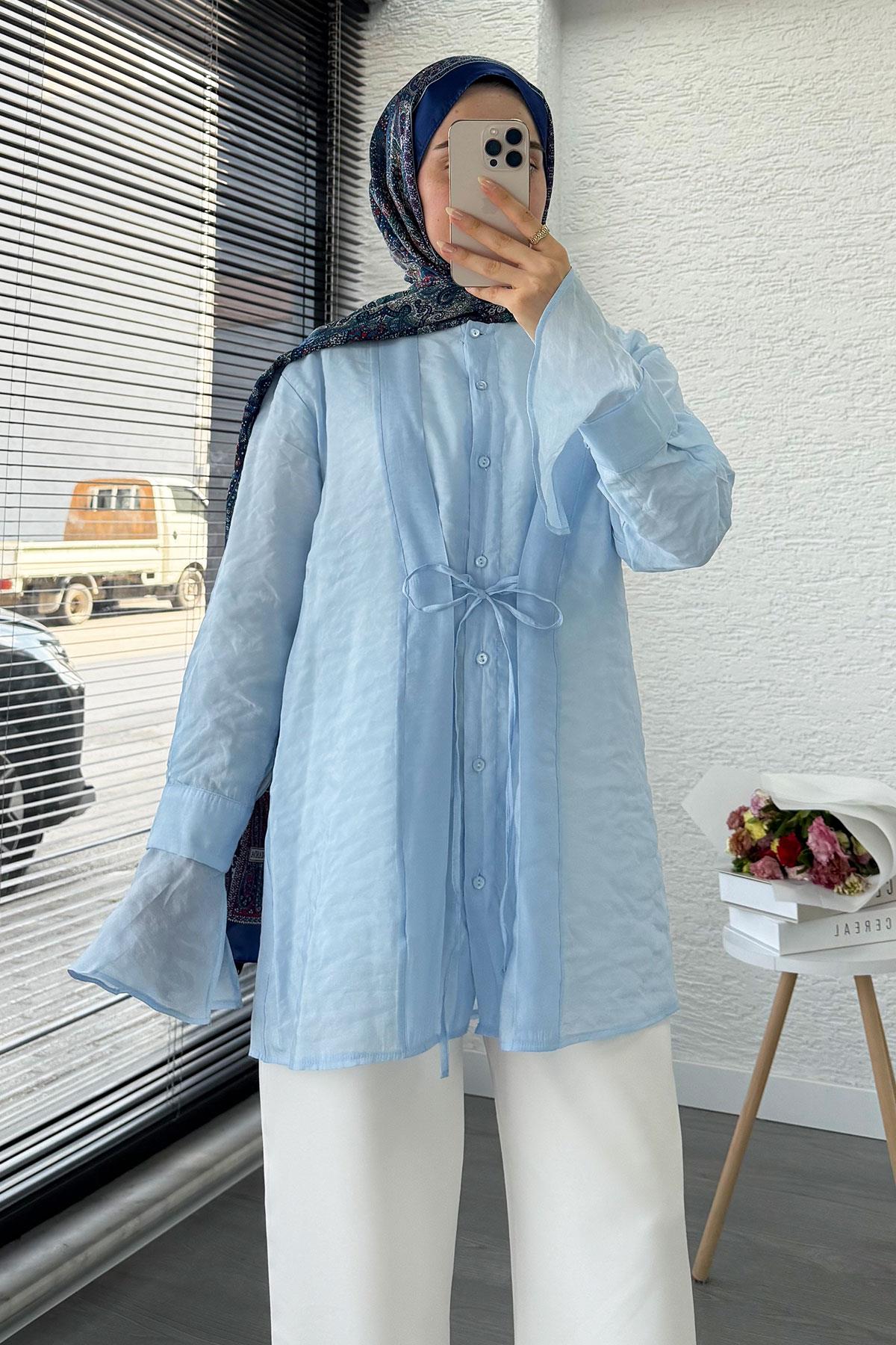 Önü Bağlamalı Vual Tunik – Mavi