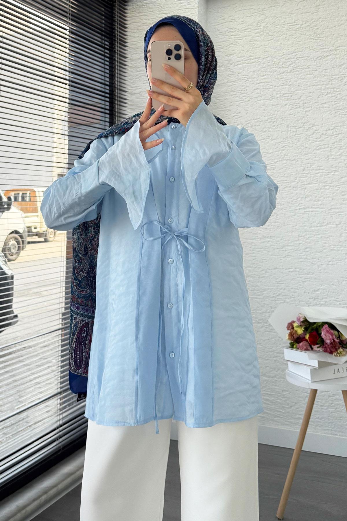 Önü Bağlamalı Vual Tunik – Mavi