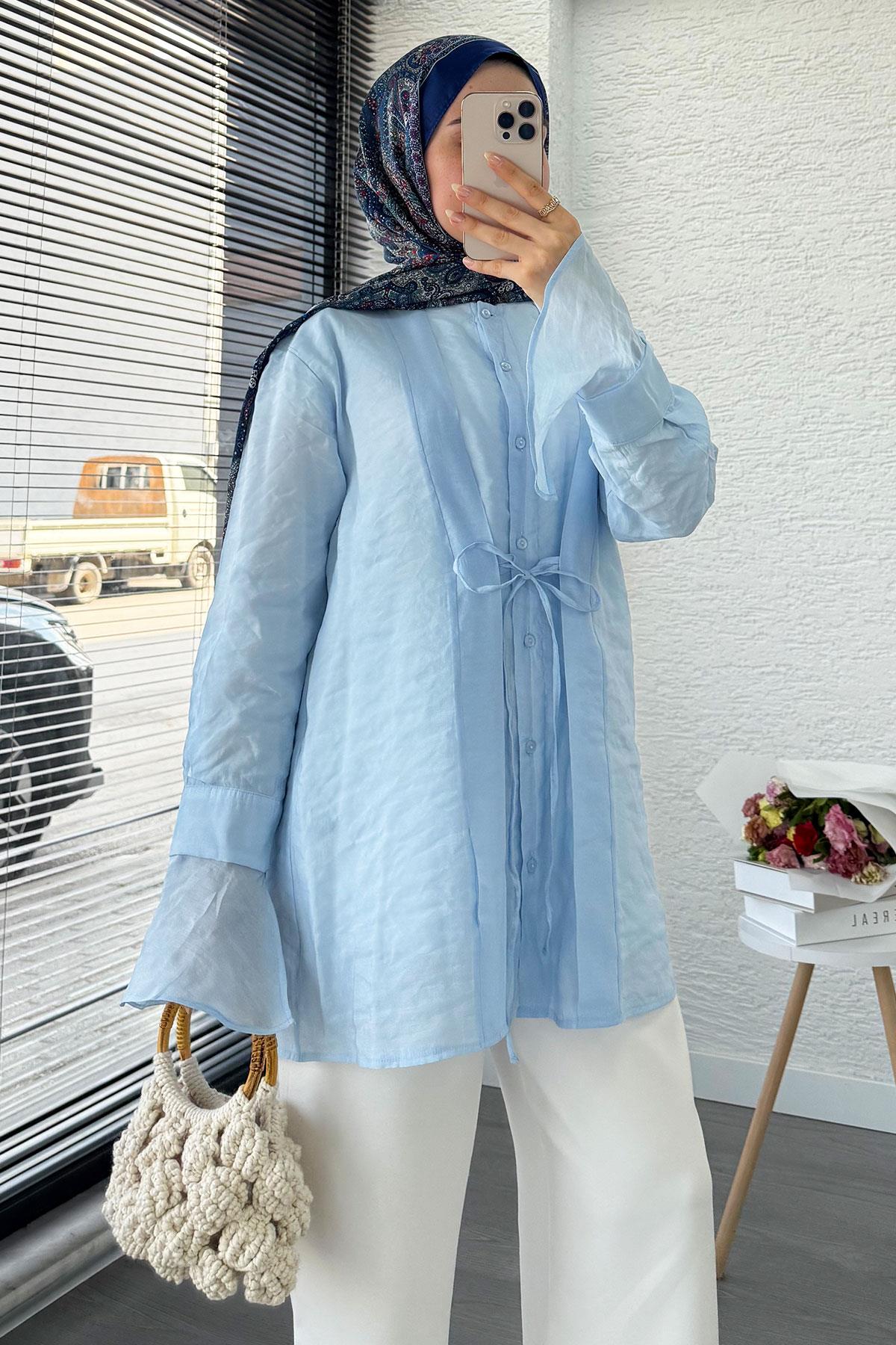 Önü Bağlamalı Vual Tunik – Mavi