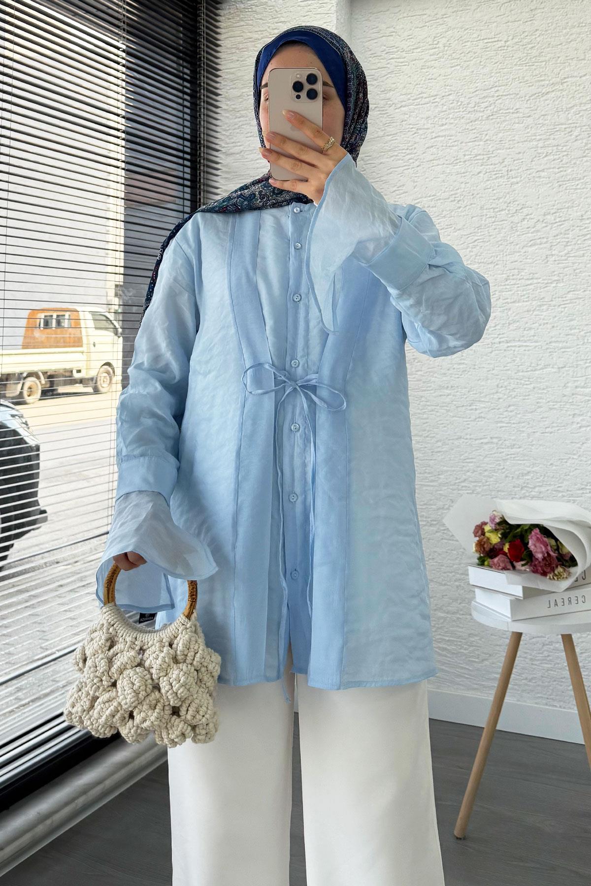 Önü Bağlamalı Vual Tunik – Mavi