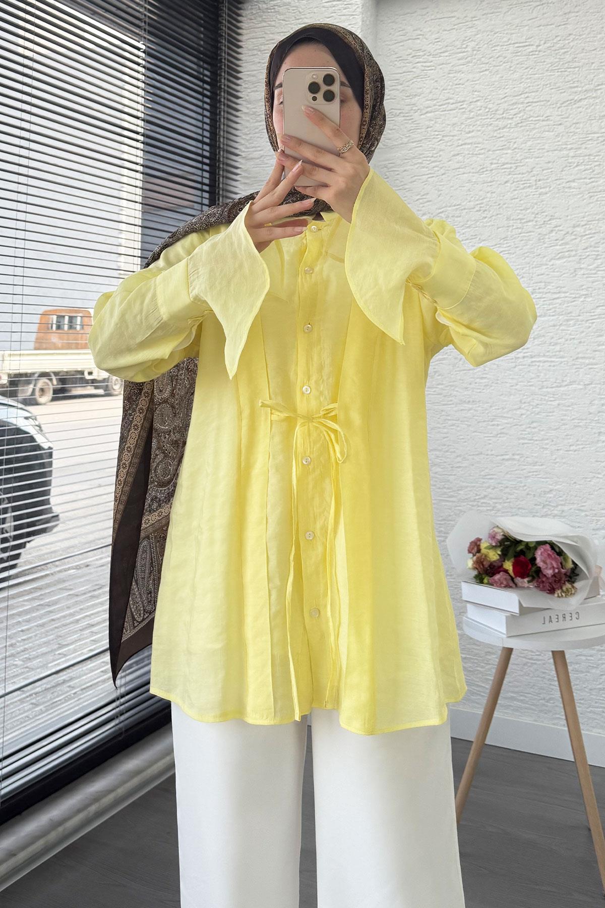 Önü Bağlamalı Vual Tunik – Sarı