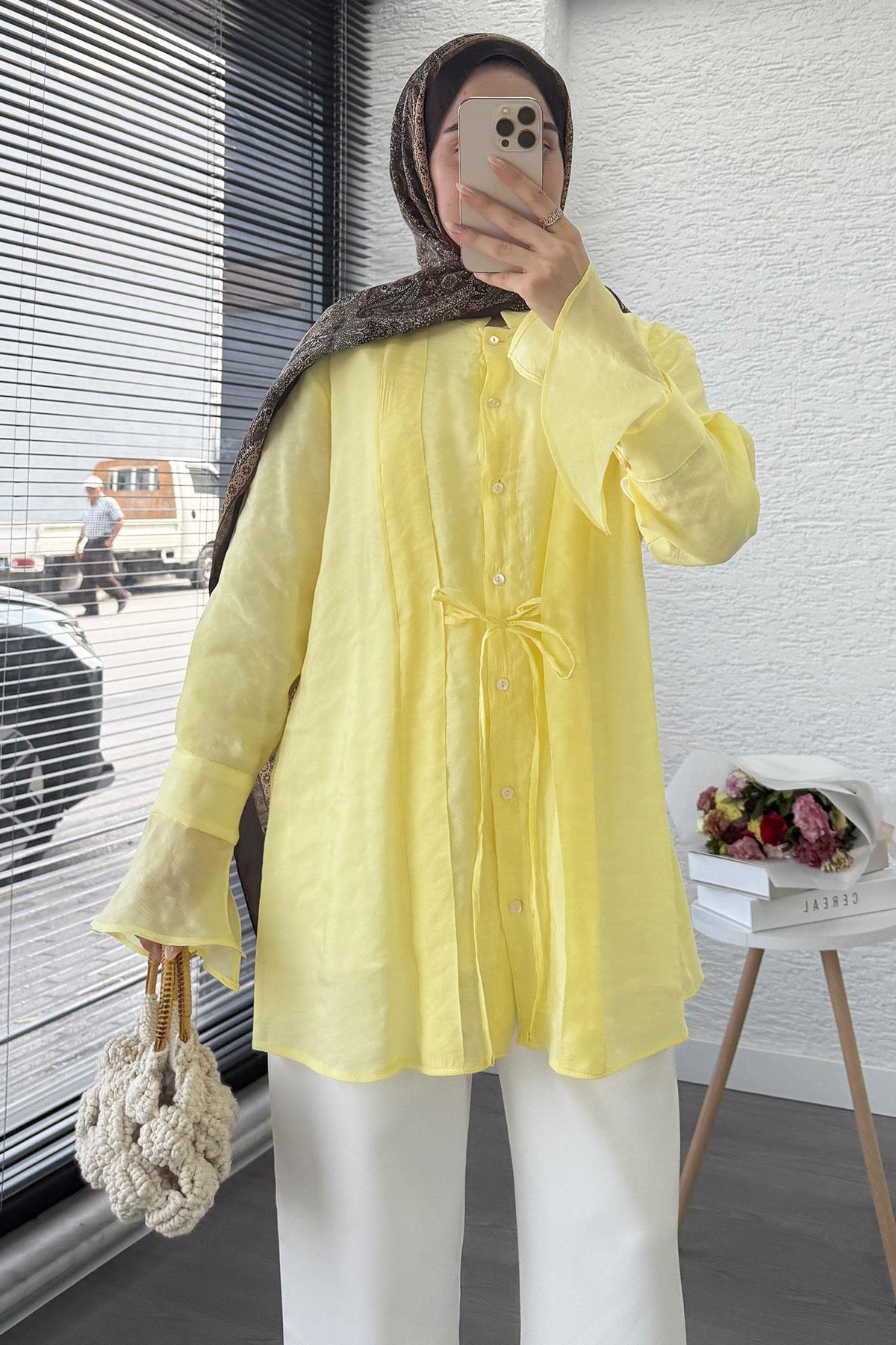 Önü Bağlamalı Vual Tunik – Sarı