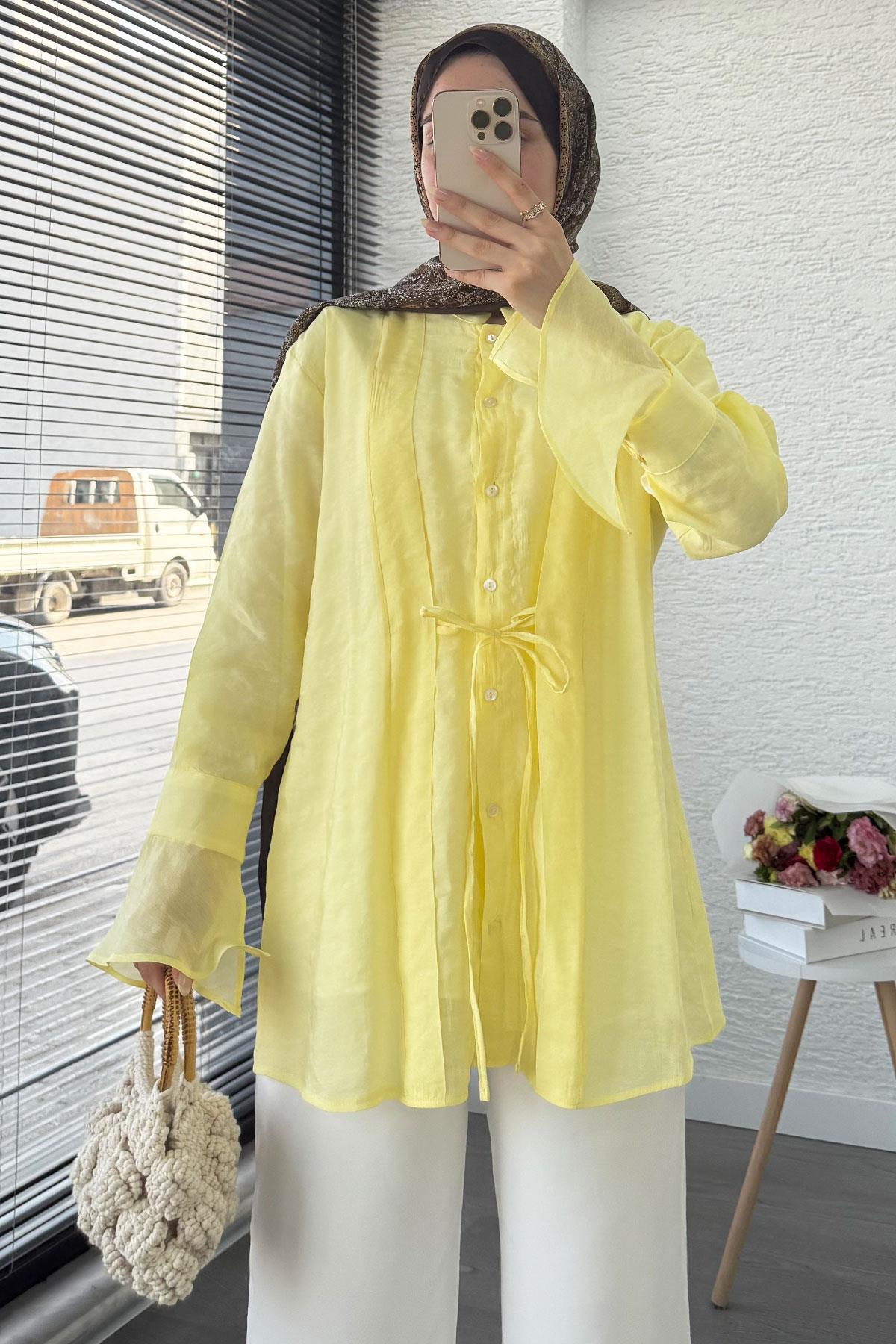 Önü Bağlamalı Vual Tunik – Sarı