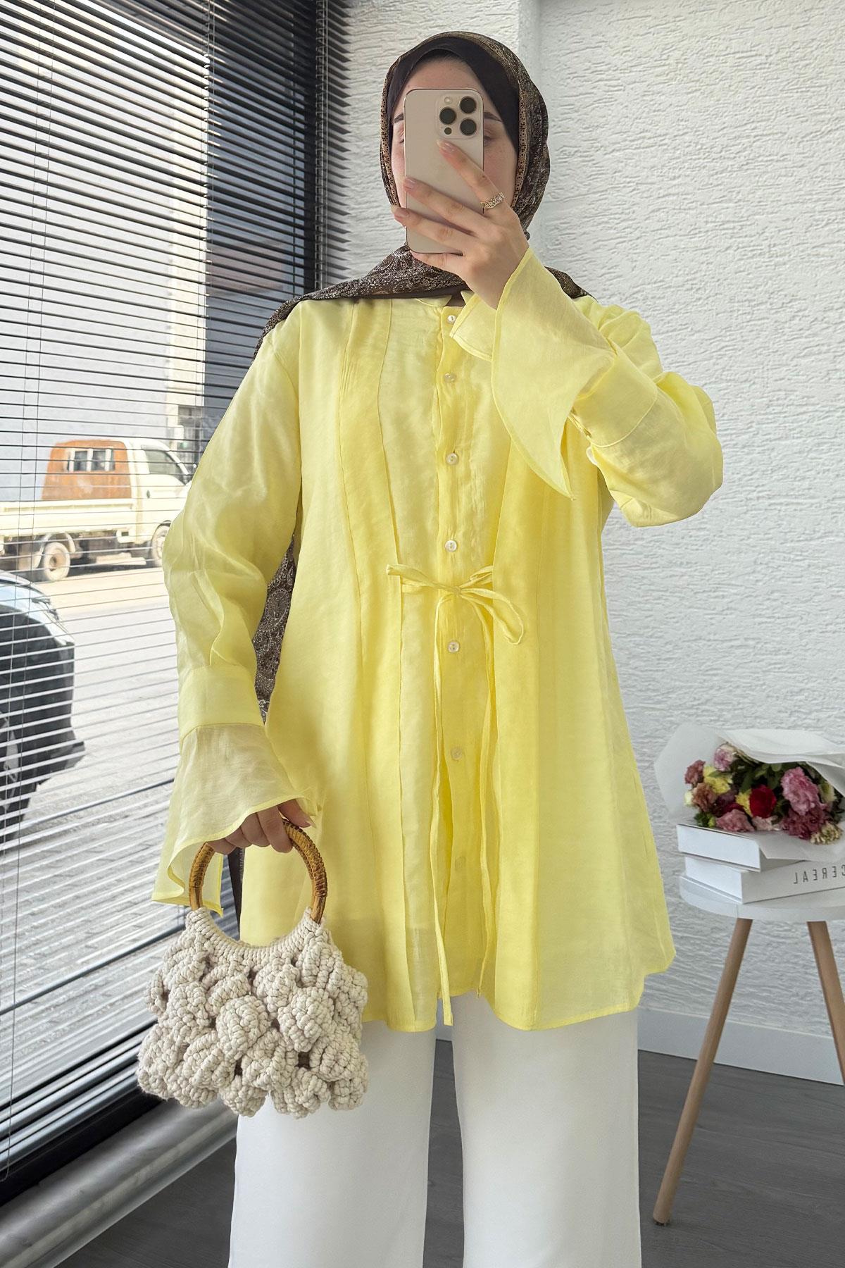 Önü Bağlamalı Vual Tunik – Sarı