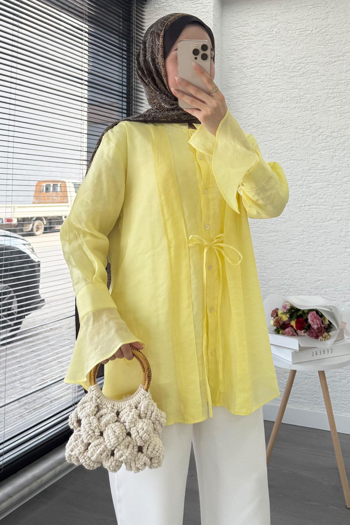 Önü Bağlamalı Vual Tunik – Sarı