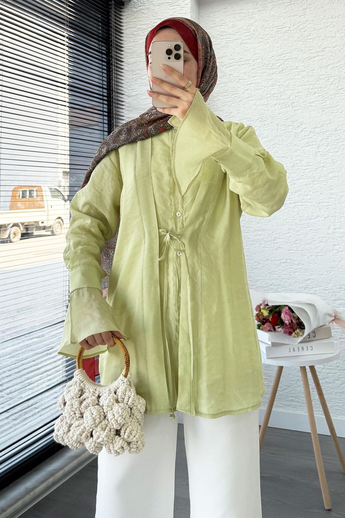 Önü Bağlamalı Vual Tunik – Yeşil