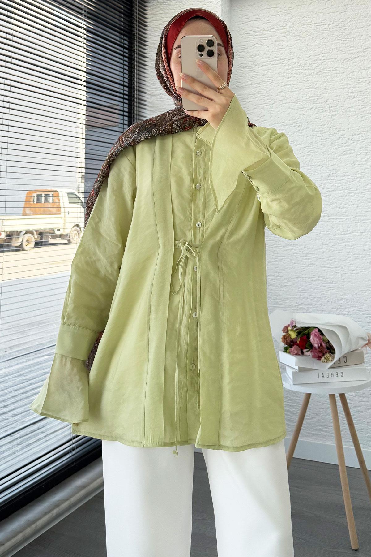 Önü Bağlamalı Vual Tunik – Yeşil