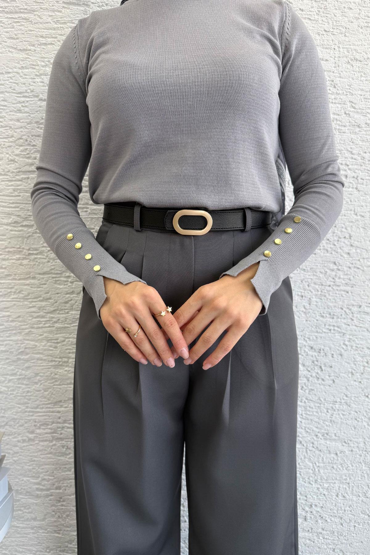 Önü Pile Detaylı Palazzo Kadın Pantolon - Gri