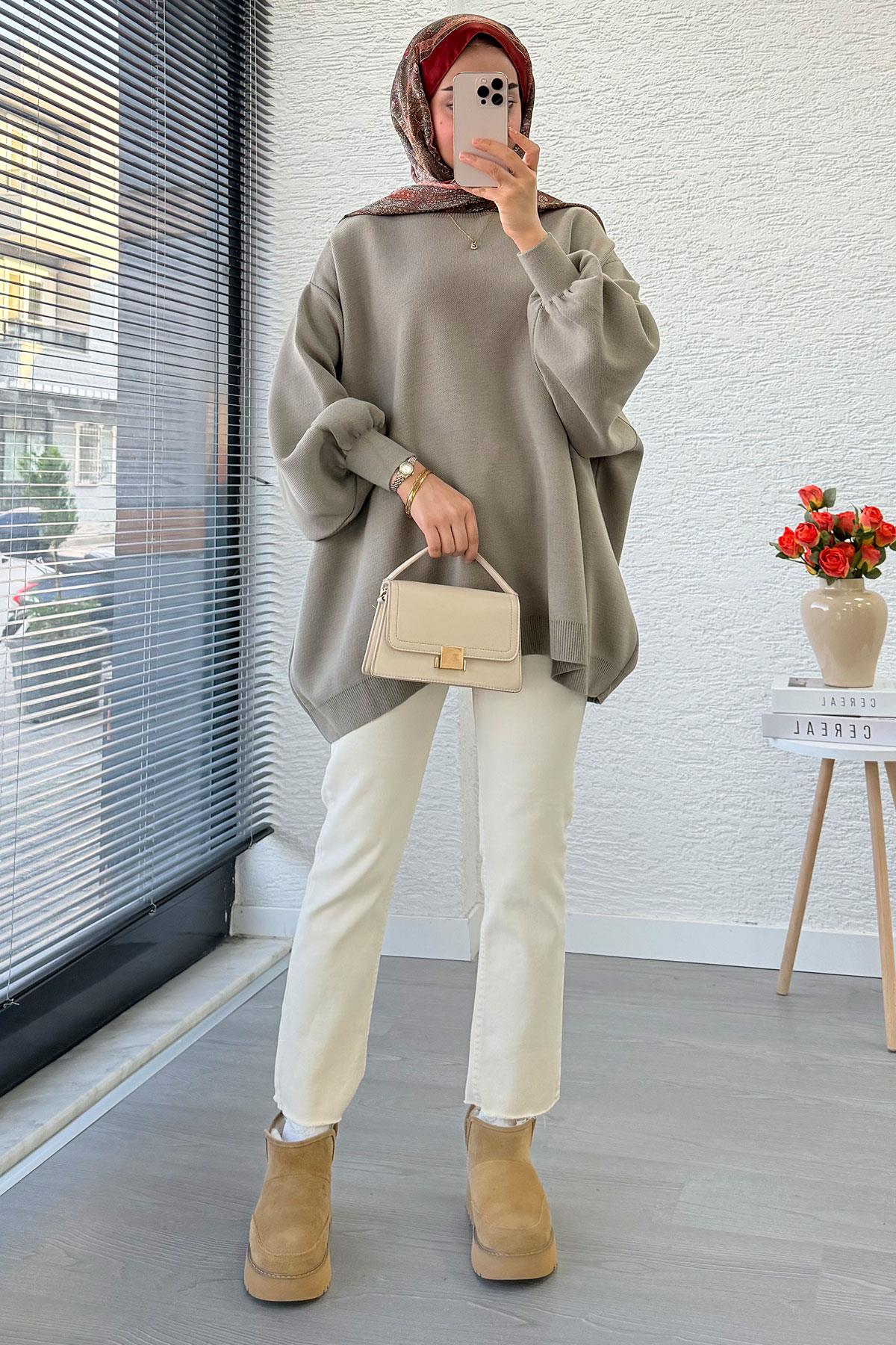 Oversize Kadın Triko Kazak – Haki
