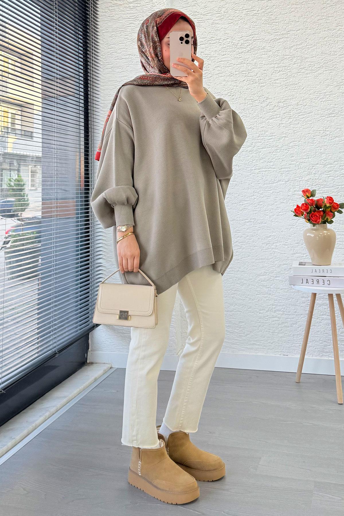 Oversize Kadın Triko Kazak – Haki