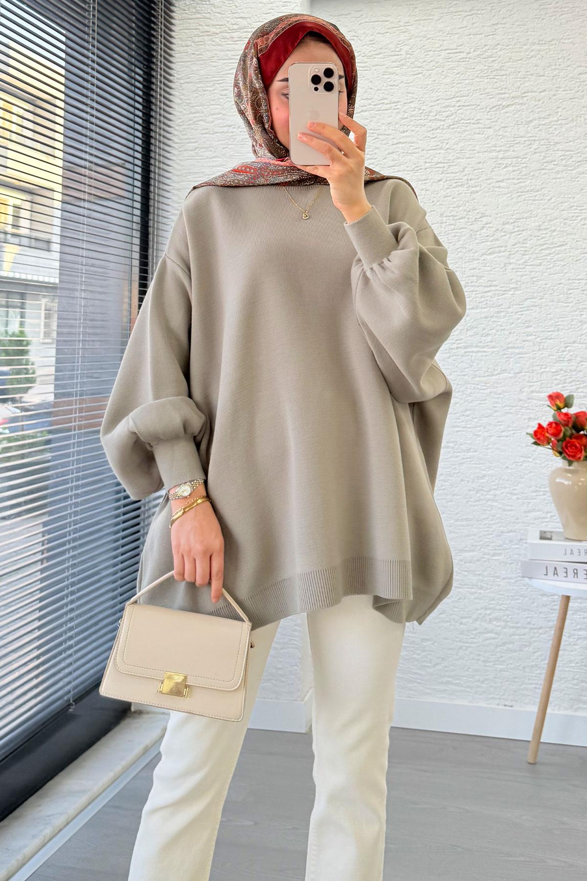 Oversize Kadın Triko Kazak – Haki