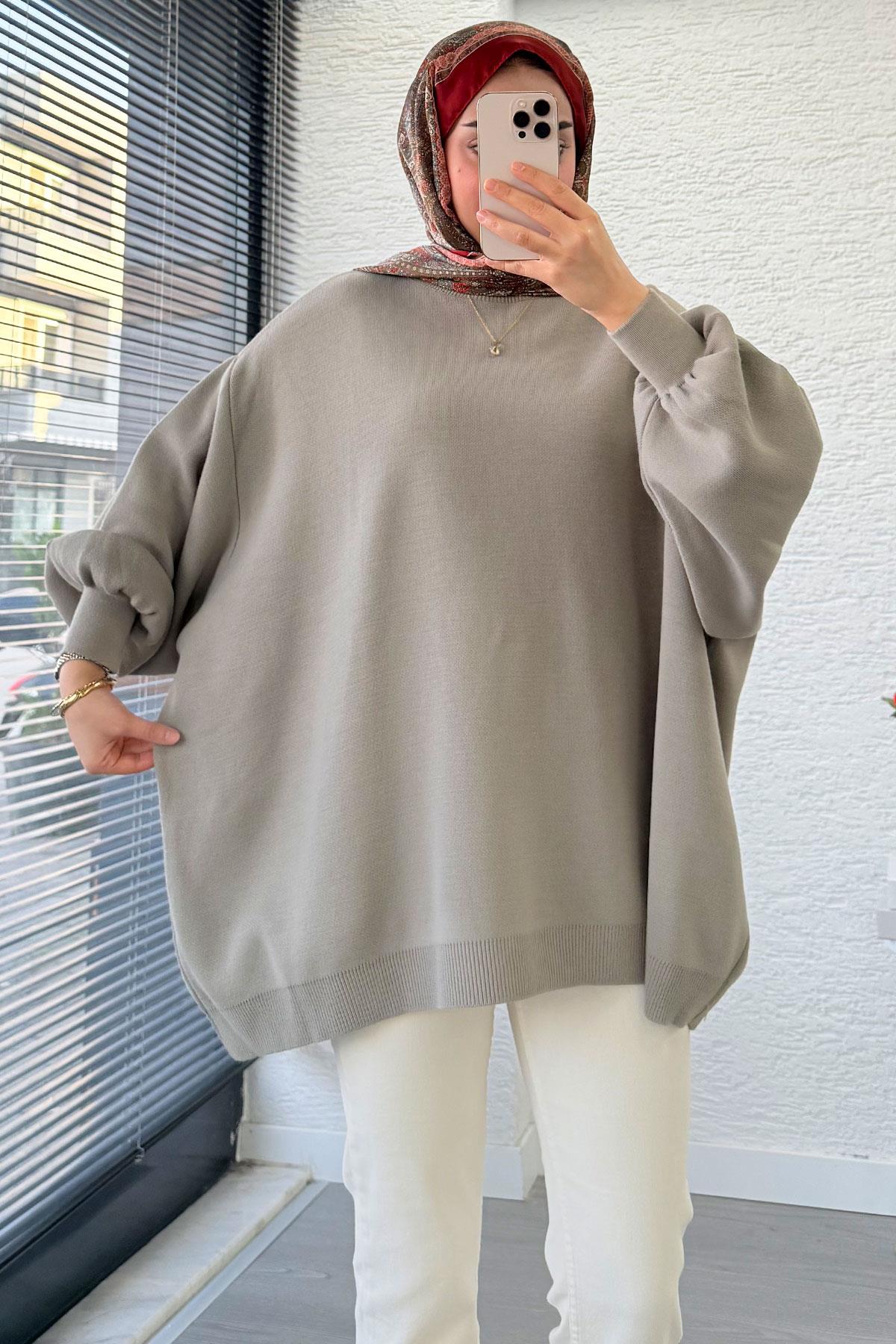 Oversize Kadın Triko Kazak – Haki