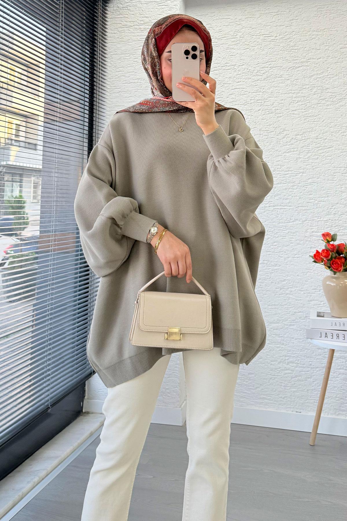 Oversize Kadın Triko Kazak – Haki