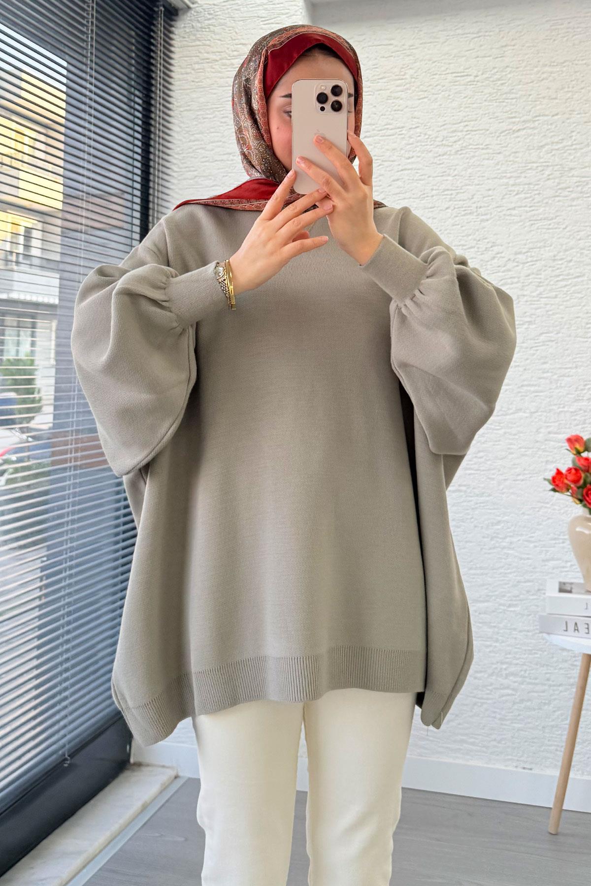 Oversize Kadın Triko Kazak – Haki