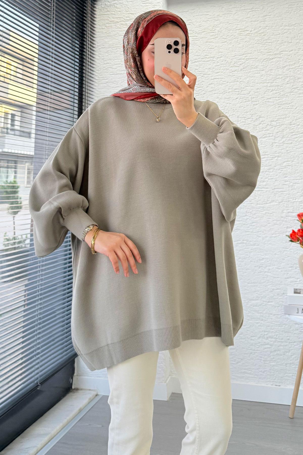 Oversize Kadın Triko Kazak – Haki