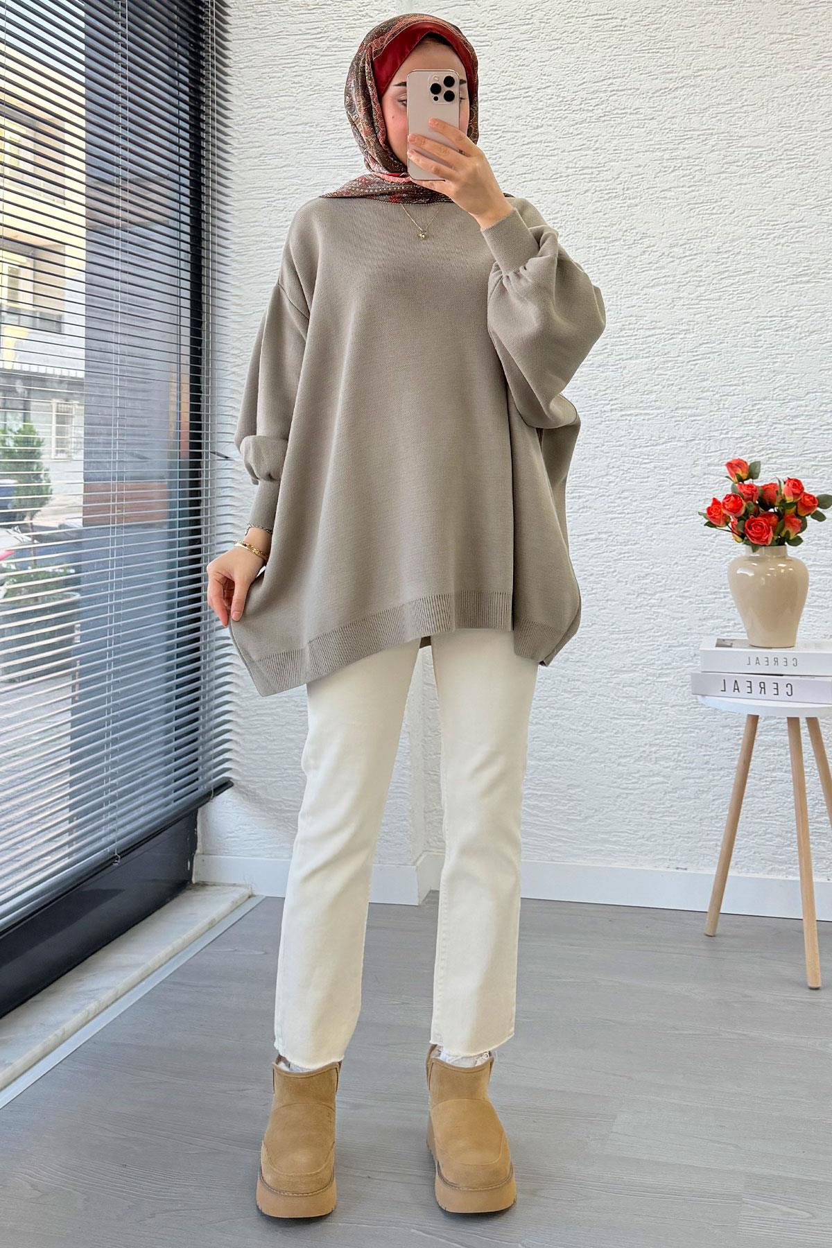 Oversize Kadın Triko Kazak – Haki