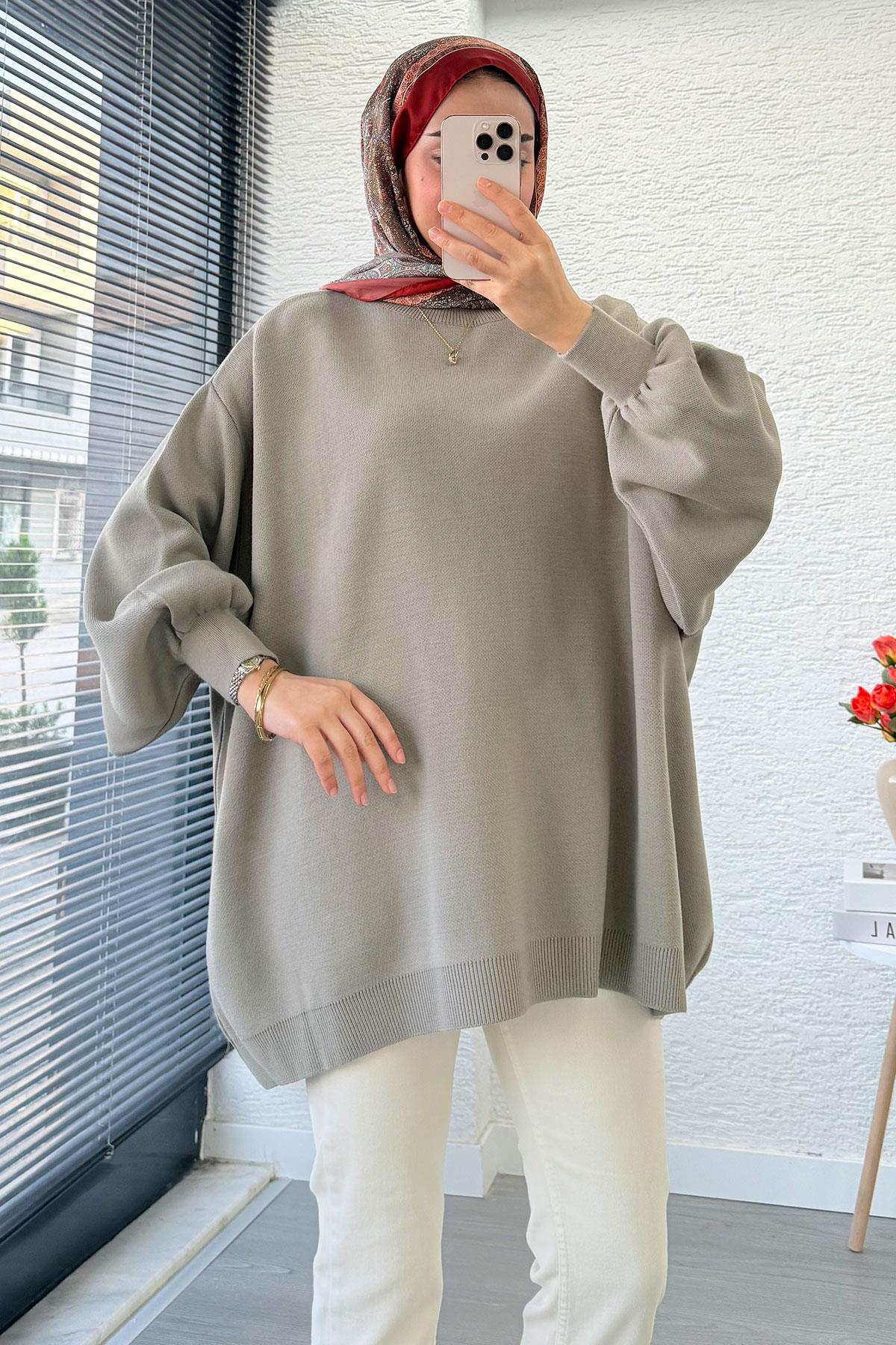 Oversize Kadın Triko Kazak – Haki
