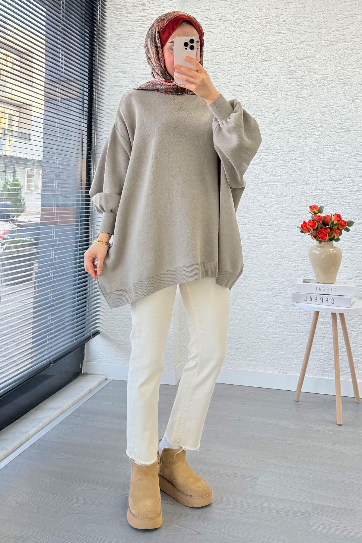 Oversize Kadın Triko Kazak – Haki