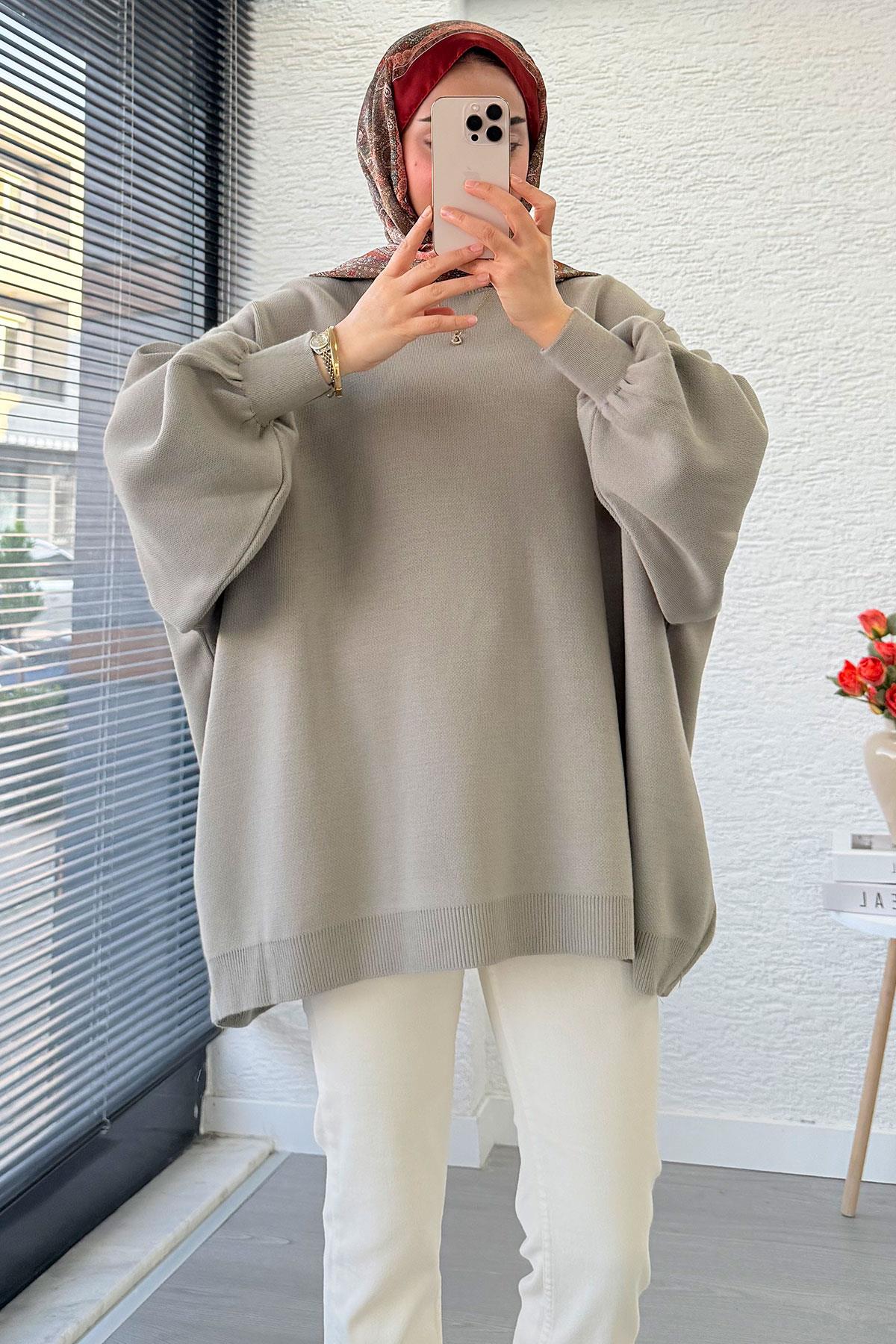 Oversize Kadın Triko Kazak – Haki