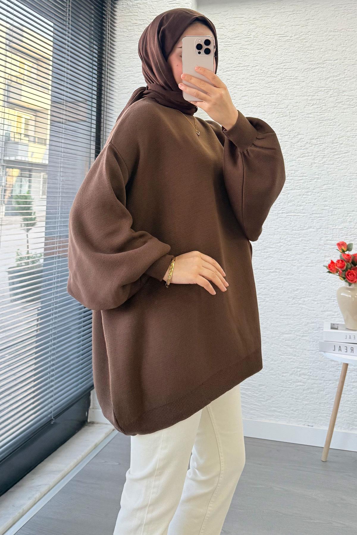 Oversize Kadın Triko Kazak – Kahverengi