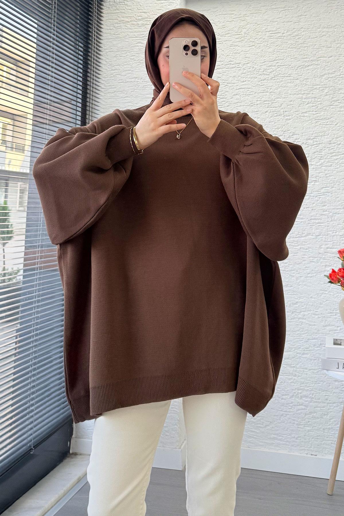 Oversize Kadın Triko Kazak – Kahverengi