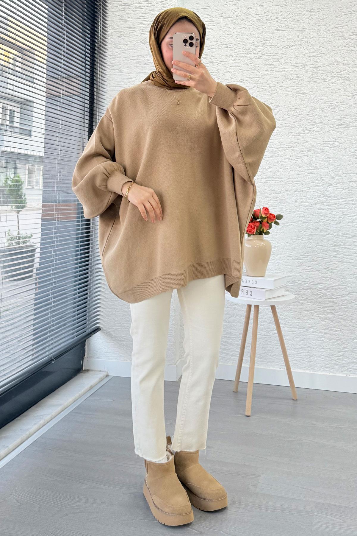 Oversize Kadın Triko Kazak – Sütlü Kahve